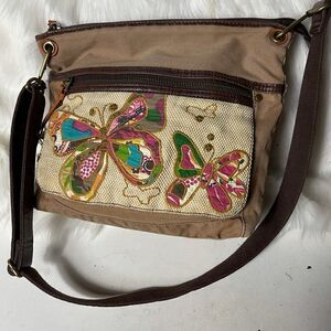 Fossil long live vintage 1954 Butterfly  beige canvas crossbody bag